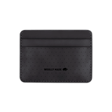 Black leather Half Wallet with decorative perforation and etched Woolly Made logo.