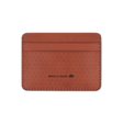 Brown leather Half Wallet with decorative perforation and etched Woolly Made logo.