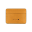 Gold leather Half Wallet with decorative perforation and etched Woolly Made logo.