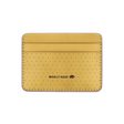 Yellow leather Half Wallet with decorative perforation and etched Woolly Made logo.