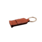 3/4 view of our Hat Clip in brown leather.