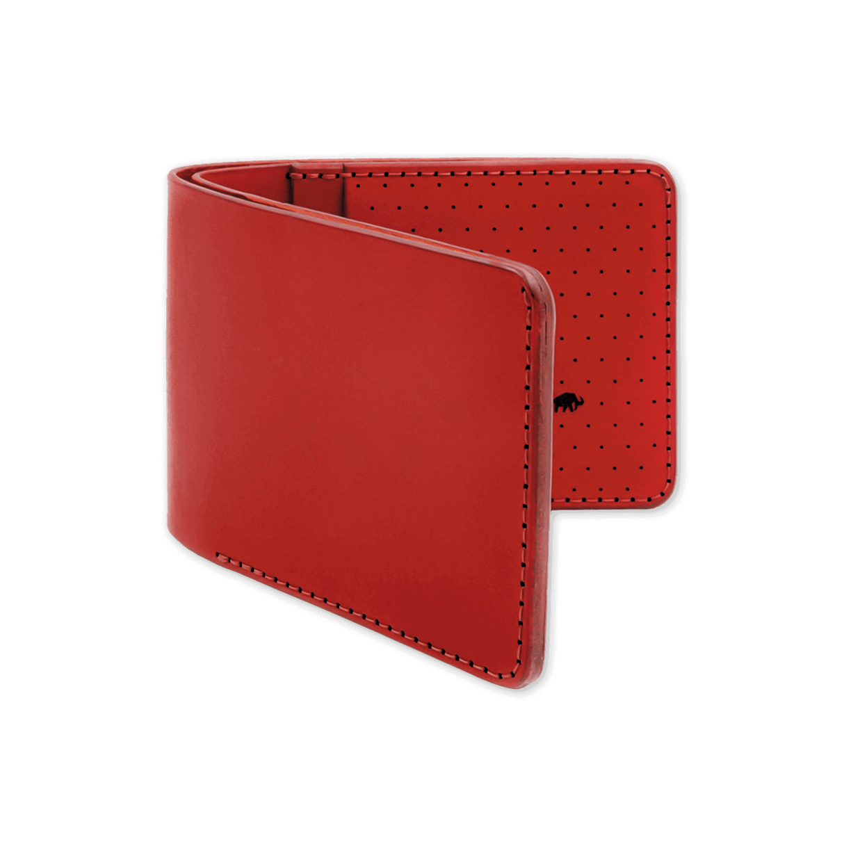 Red leather, decorative perforation and etched Woolly Made logo.