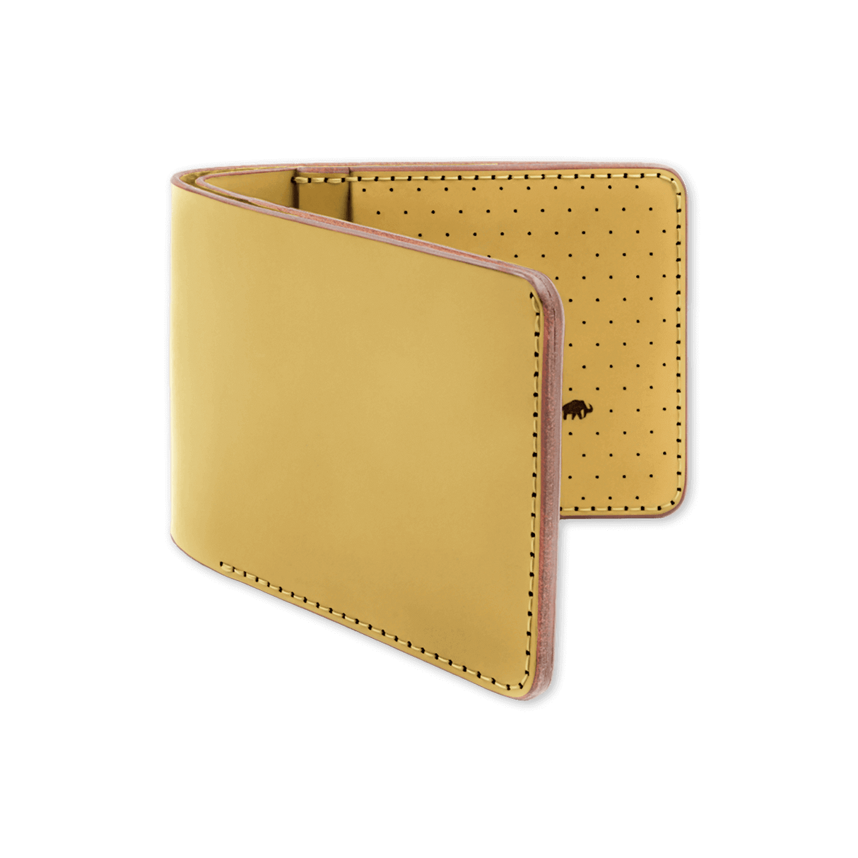 Yellow leather, decorative perforation and etched Woolly Made logo.