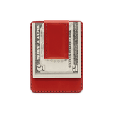 Red leather Money Clip Wallet with $5 folded bill.