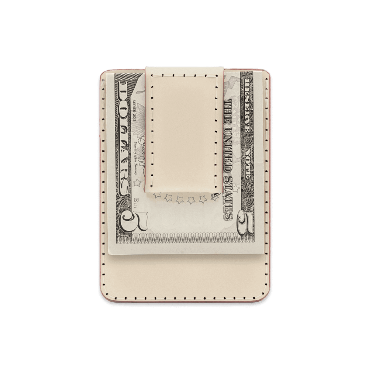 Tusk leather Money Clip Wallet with $5 folded bill.