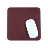 Burgundy leather Mouse Pad with Apple Mouse.