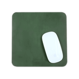 Green leather Mouse Pad with Apple Mouse.