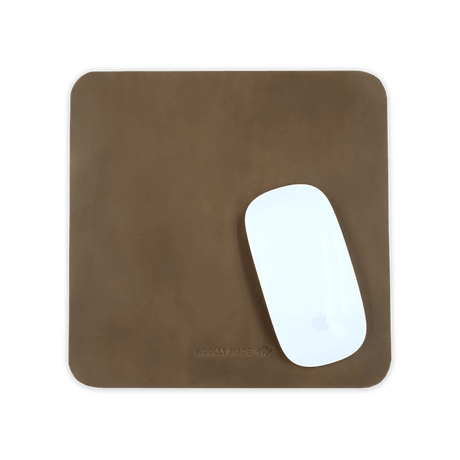 Olive leather Mouse Pad with Apple Mouse.