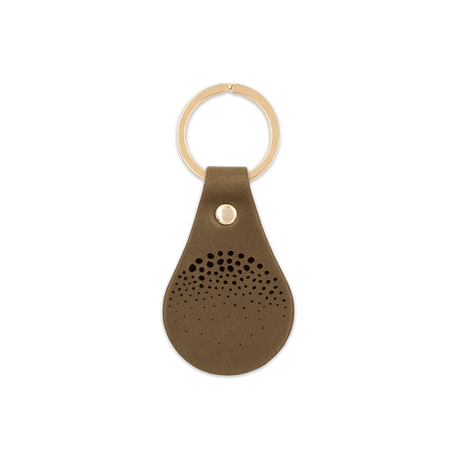 Protect the Salmon olive leather Tab Keychain, etched salmon skin design, brass hardware.