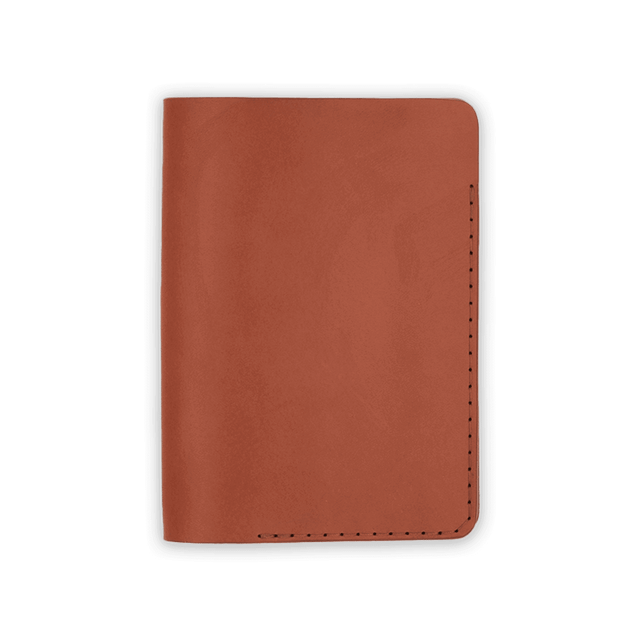 Brown leather Passport Cover closed view.