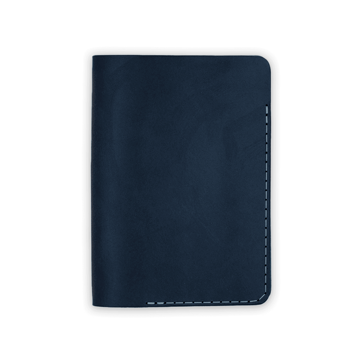 Navy leather Passport Cover closed view.