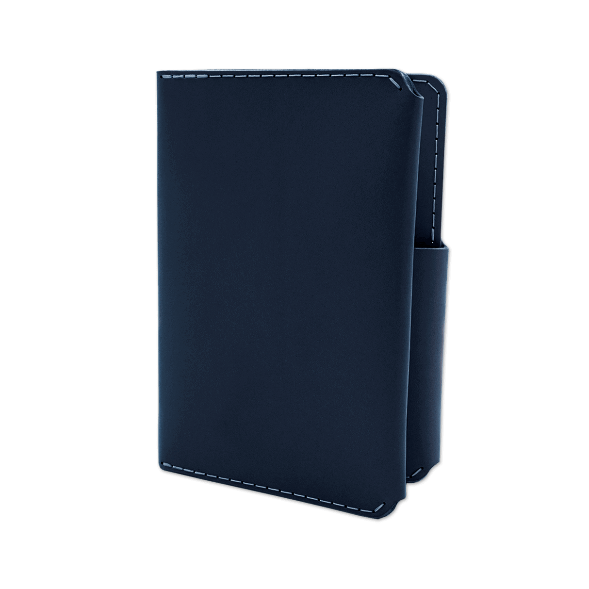 Navy leather Passport Wallet 3/4 angle view.