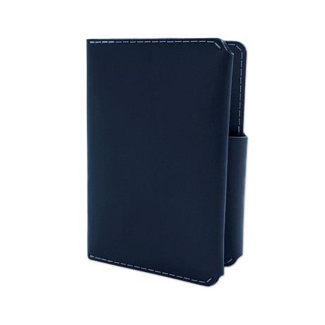 Navy leather Passport Wallet 3/4 angle view.