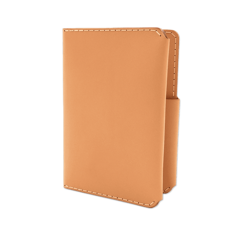 Tan leather Passport Wallet 3/4 angle view.