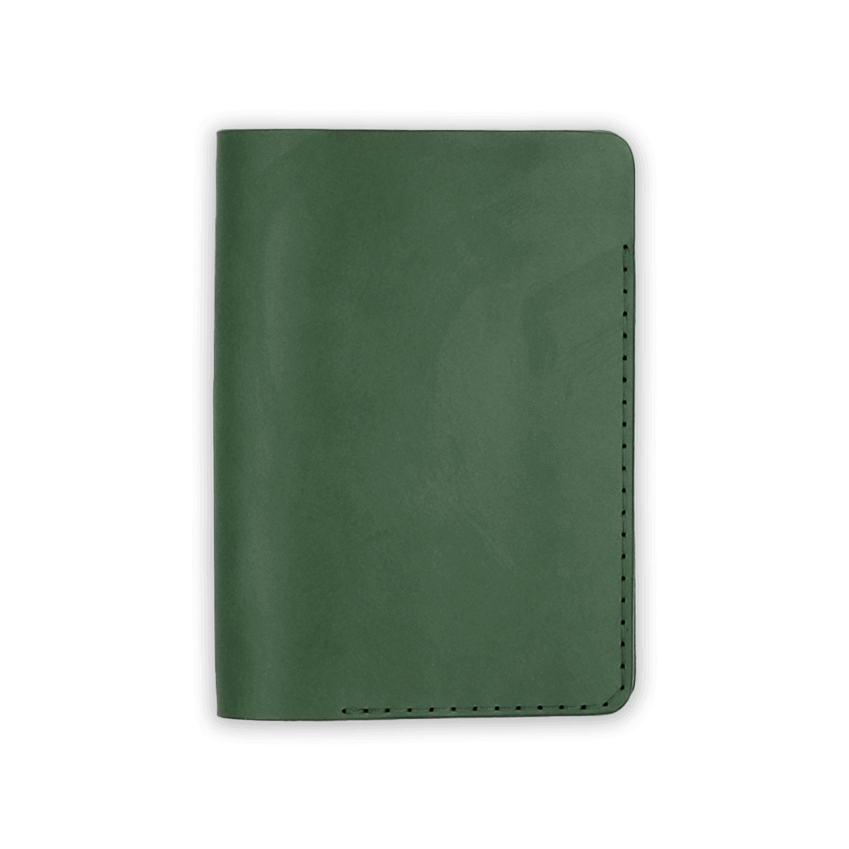 Green leather Passport Cover closed view.