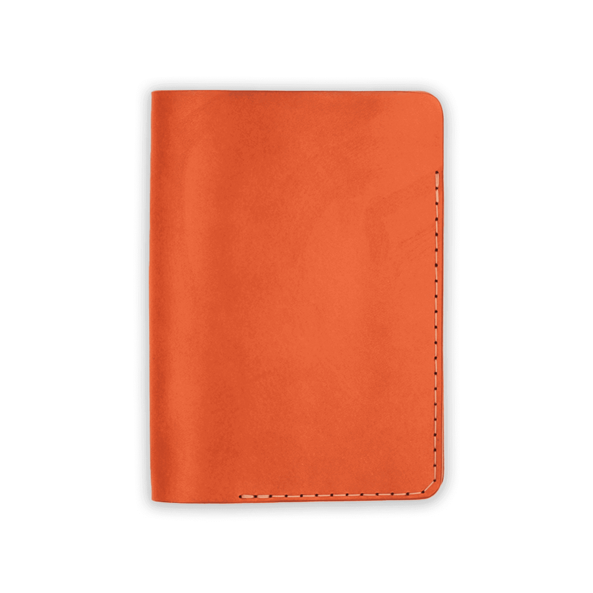 Orange leather Passport Cover closed view.