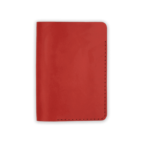 Red leather Passport Cover closed view.