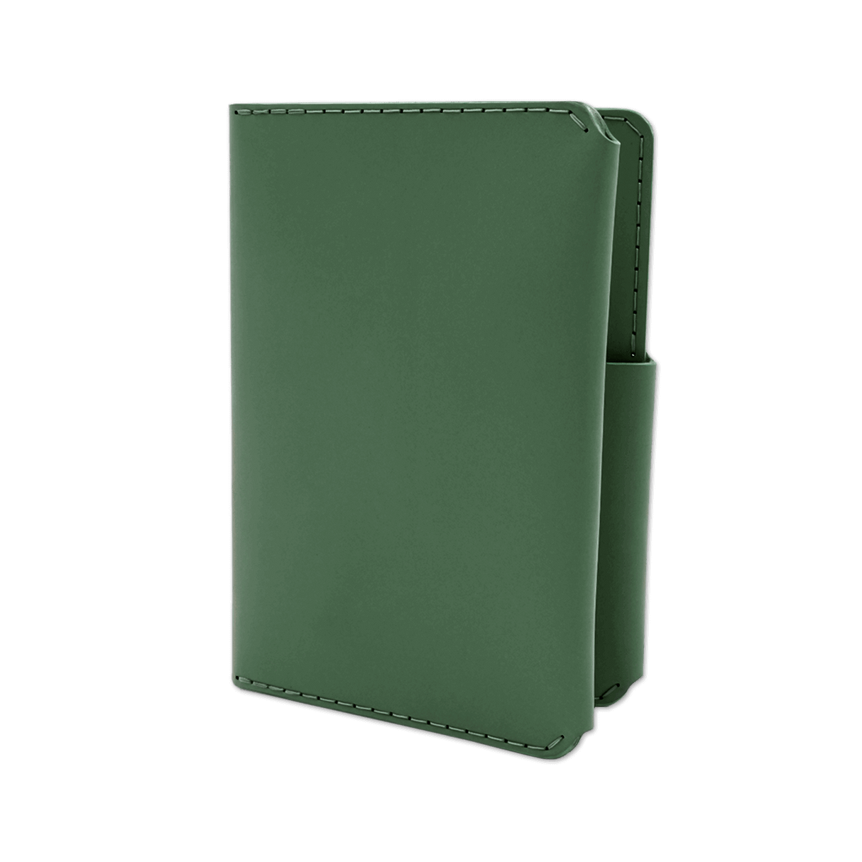 Green leather Passport Wallet 3/4 angle view.