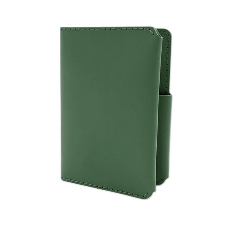 Green leather Passport Wallet 3/4 angle view.