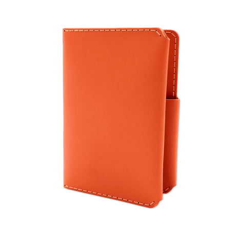 Orange leather Passport Wallet 3/4 angle view.