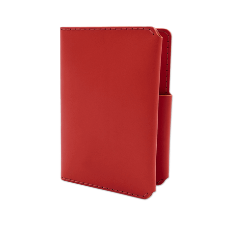 Red leather Passport Wallet 3/4 angle view.