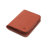 Brown leather Portrait Wallet 3/4 angle view with hand-pressed Woolly Made logo.