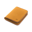 Gold leather Portrait Wallet 3/4 angle view with hand-pressed Woolly Made logo.