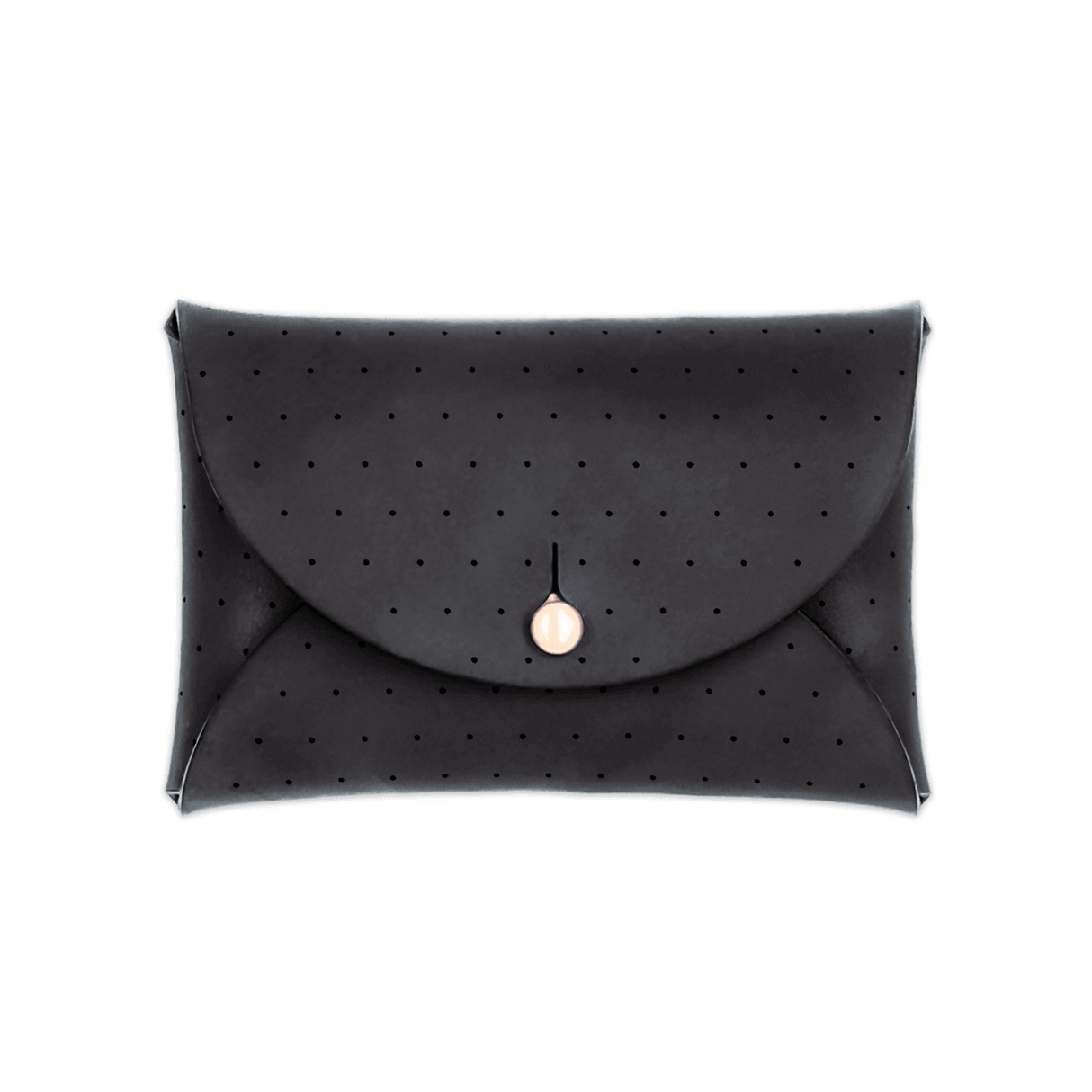 Black leather Pouch Wallet with decorative perforation and brass hardware.