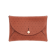 Brown leather Pouch Wallet with decorative perforation and brass hardware.