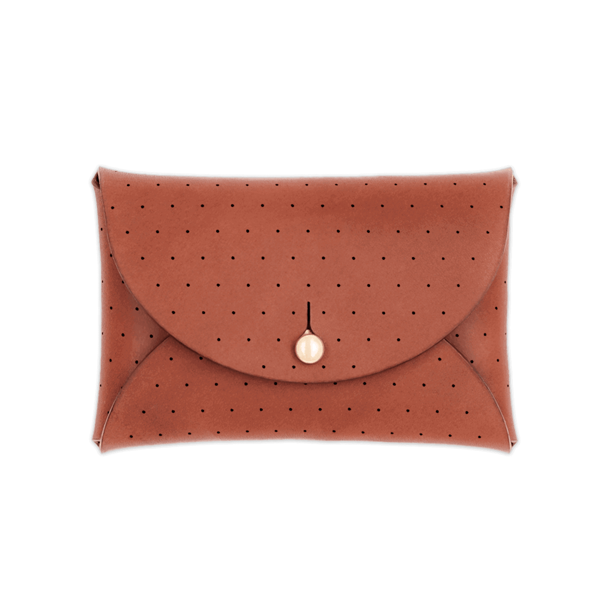 Brown leather Pouch Wallet with decorative perforation and brass hardware.