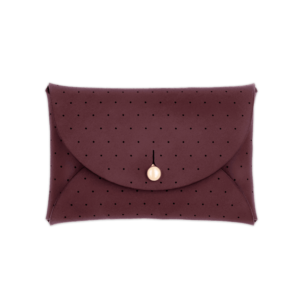 Burgundy leather Pouch Wallet with decorative perforation and brass hardware.