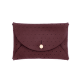 Burgundy leather Pouch Wallet with decorative perforation and brass hardware.