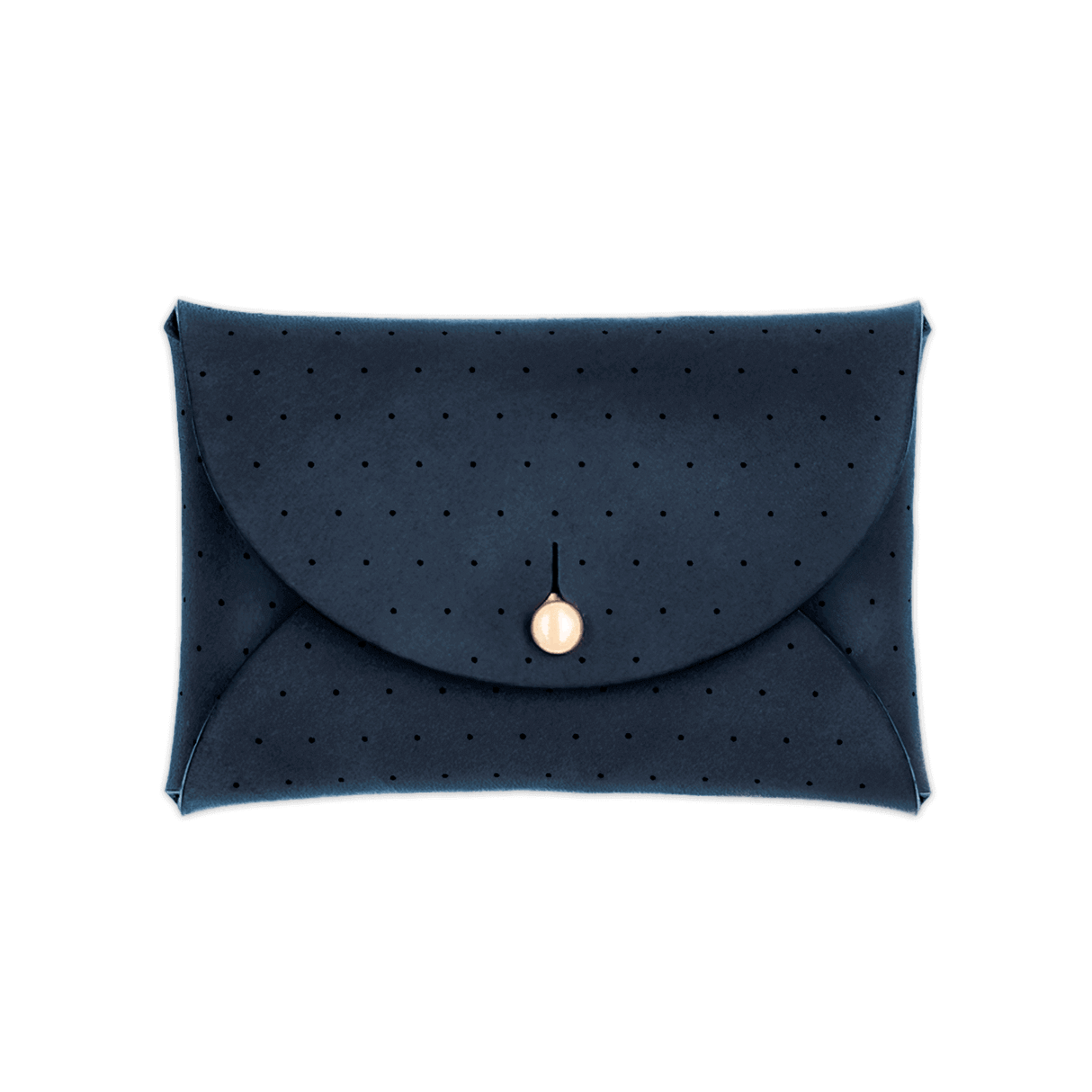 Navy leather Pouch Wallet with decorative perforation and brass hardware.