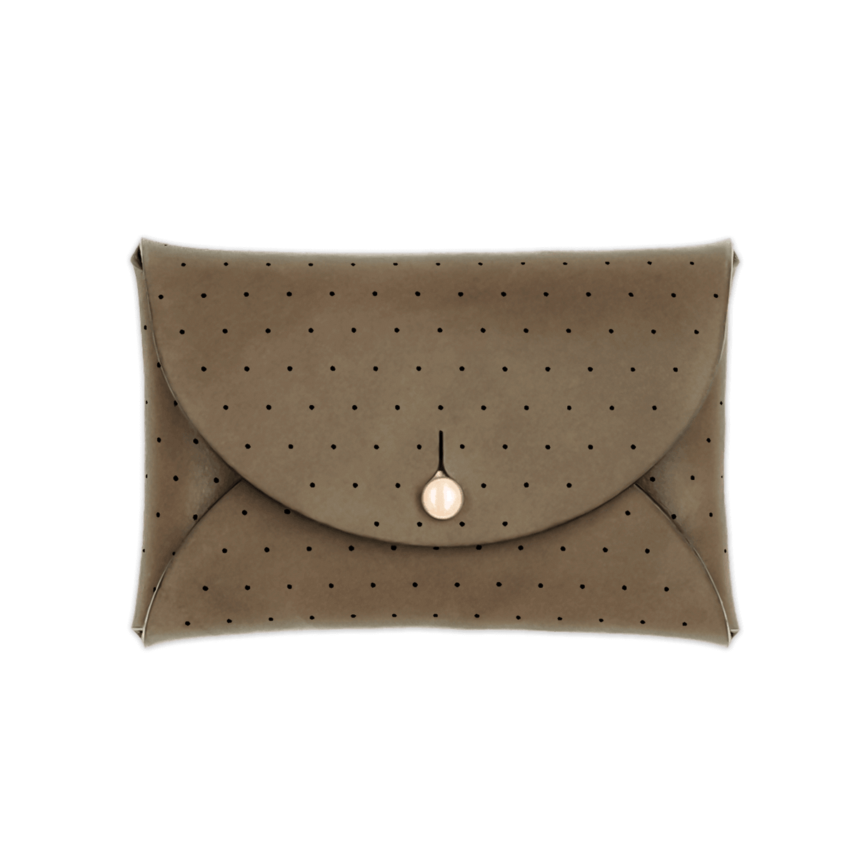 Olive leather Pouch Wallet with decorative perforation and brass hardware.