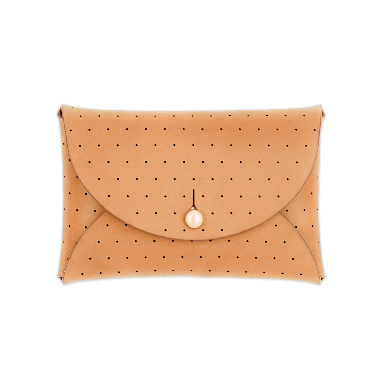 Tan leather Pouch Wallet with decorative perforation and brass hardware.