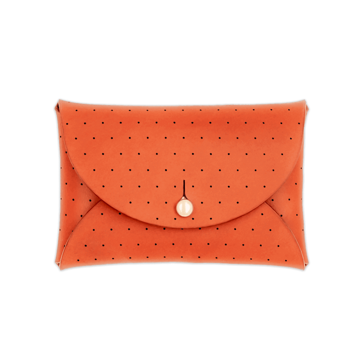 Orange leather Pouch Wallet with decorative perforation and brass hardware.