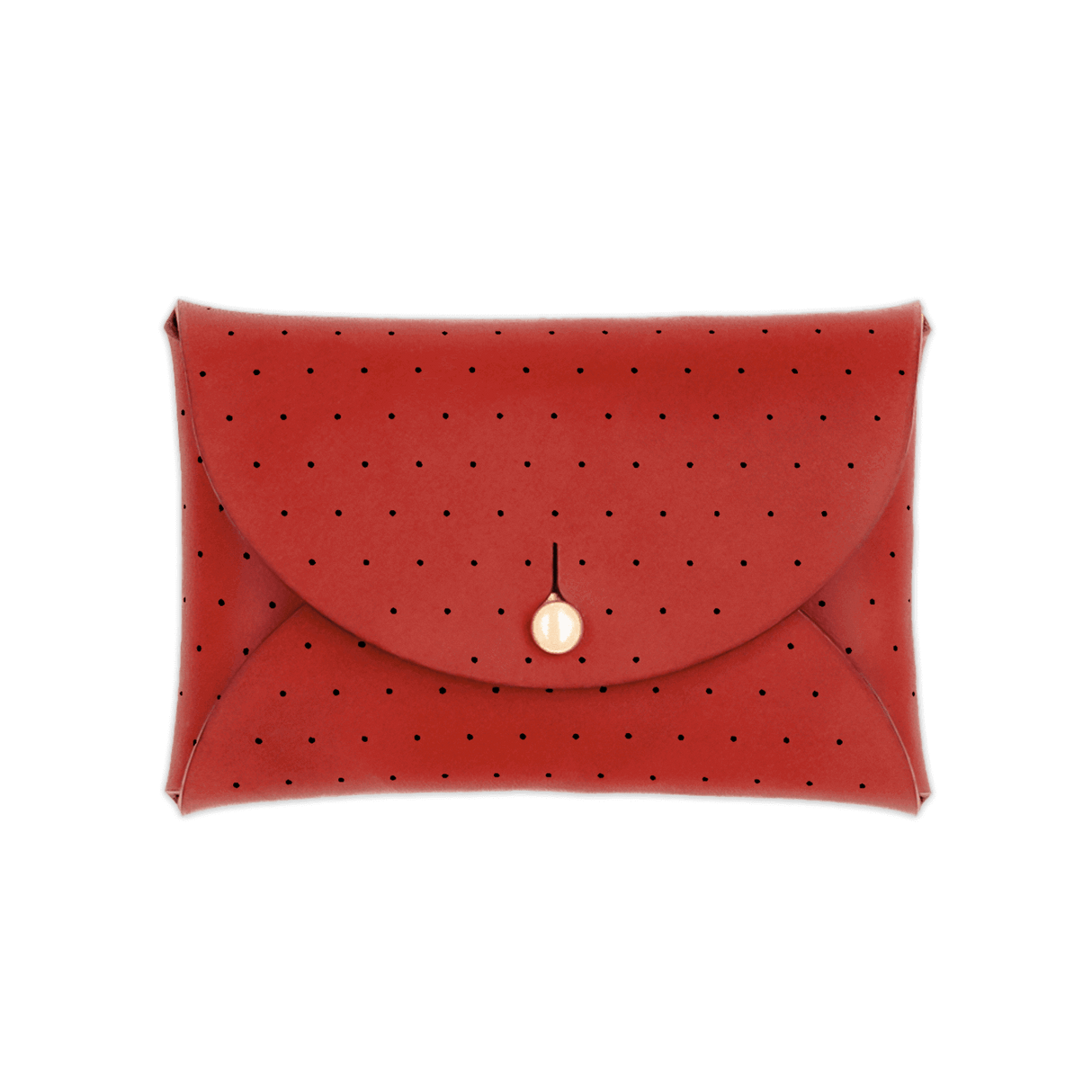 Red leather Pouch Wallet with decorative perforation and brass hardware.