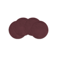 Burgundy leather round coaster set with hand-pressed Woolly Made logo spread out.