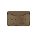 Olive leather Slim Wallet with decorative perforation and etched Woolly Made logo.