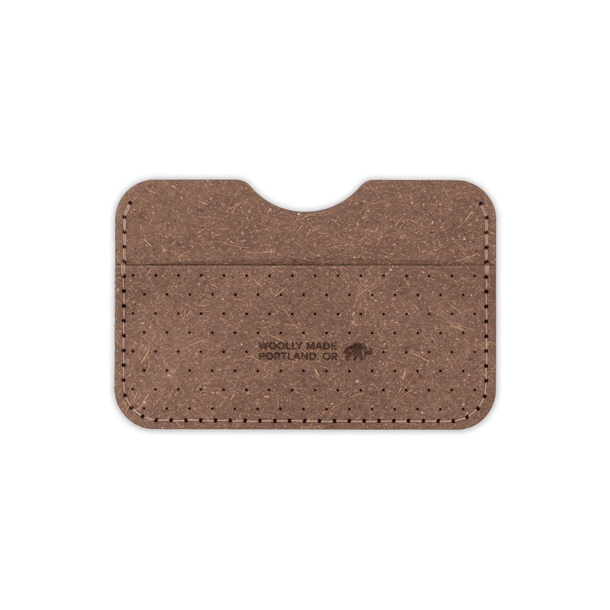 Plant leather Slim Wallet with decorative perforation and etched Woolly Made logo.