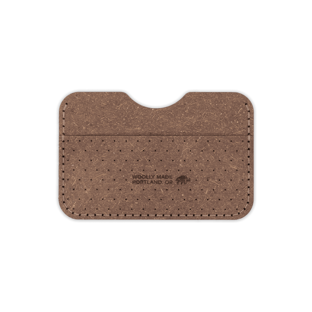 Plant leather Slim Wallet with decorative perforation and etched Woolly Made logo.