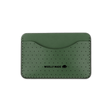 Green leather Slim Wallet with decorative perforation and etched Woolly Made logo.