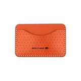 Orange leather Slim Wallet with decorative perforation and etched Woolly Made logo.