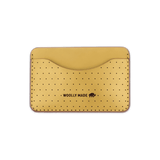 Yellow leather Slim Wallet with decorative perforation and etched Woolly Made logo.