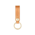 Tan leather Snap Keychain  front view with brass keyring and hand-pressed Woolly Made logo.