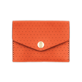 Orange leather Snap Wallet with decorative perforation and brass hardware.