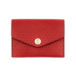 Red leather Snap Wallet with decorative perforation and brass hardware.
