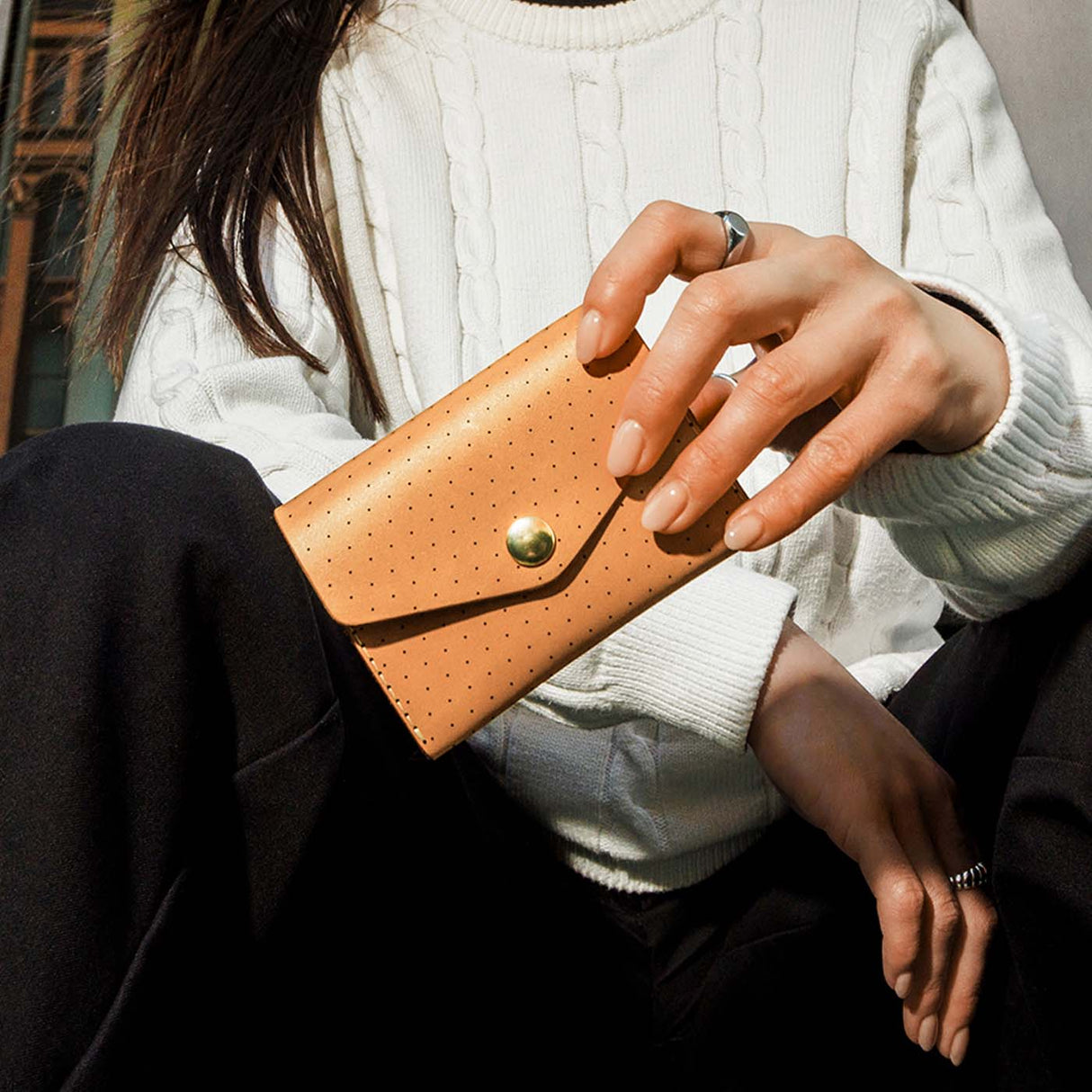 Snap Wallet in tan leather