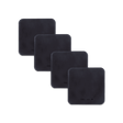 Black leather square coaster set with hand-pressed Woolly Made logo spread out.
