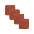 Brown leather square coaster set with hand-pressed Woolly Made logo spread out.